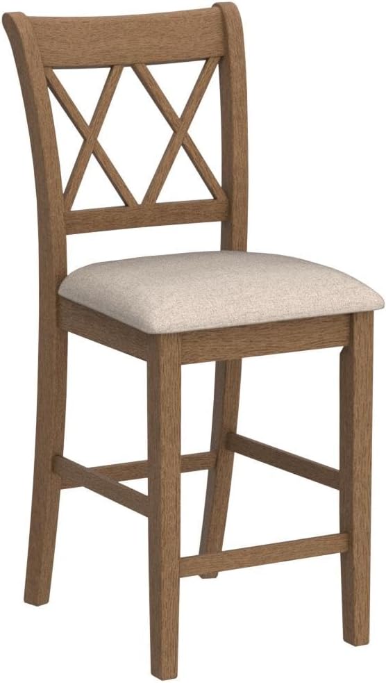Roundhill Furniture Windvale Fabric Upholstered Counter Height Dining Chairs, Set of 2, Cottage Oak