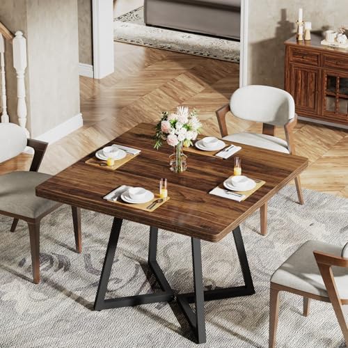 Tribesigns Square Dining Table for 2, 31.5" Industrial Dinner Table with Metal Base, Kitchen Table for Dining Room, Small Space, Apartment, Rustic Brown & Black