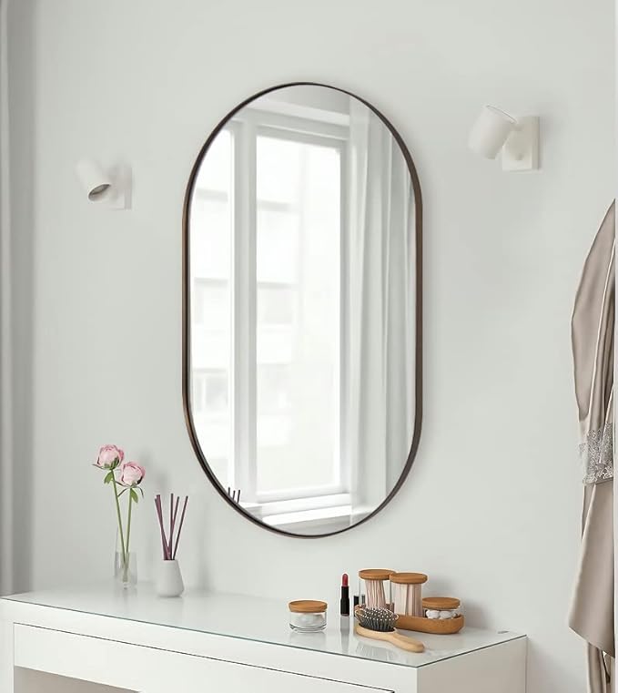 ANDY STAR Bronze Bathroom Mirror, 24x36 Brushed Bronze Oval Mirror, Oval Wall Mirror, Oval Vanity Mirror Metal Frame Deep 1’’ for Bathroom, Bedroom, Living Room, Entryway, Hang Vertical or Horizontal