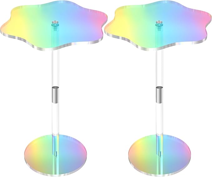 Rainbow Clear Side Table Small Acrylic End Tables 13.8 * 11.6 H: 21.3 Inch Modern Flower-Like Shape Drink Table for Small Spaces Sturdy Easy Assembly for Living Room Balcony Garden Office (2 Pack)