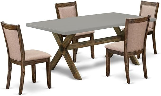 East West Furniture X797MZ716-5 5 Piece Kitchen Table Set for 4 Includes a Rectangle Dining Room Table with X-Legs and 4 Dark Khaki Linen Fabric Upholstered Chairs, 40x72 Inch, Multi-Color