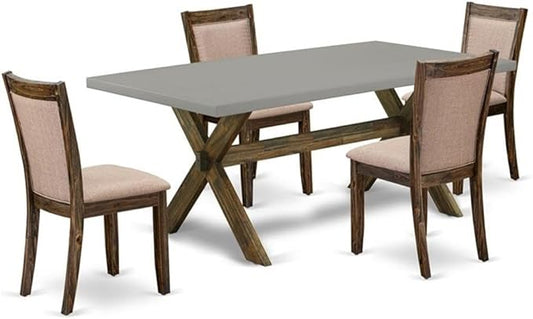 East West Furniture X797MZ716-5 5 Piece Kitchen Table Set for 4 Includes a Rectangle Dining Room Table with X-Legs and 4 Dark Khaki Linen Fabric Upholstered Chairs, 40x72 Inch, Multi-Color