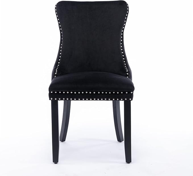 Acosure Set of 2 Velvet Upholstered Wing-Back Dining Chair with Backstitching Nailhead Trim,Exquisite Furniture Stoo W/Wood Legs,for Kitchen,Sitting Room,Black