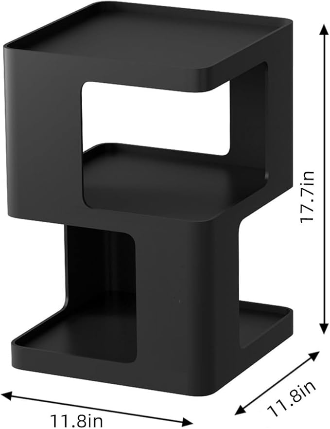 Metal Black Nightstands, Modern Side Table with 3 Tiers Storage, Small End Table for Couch, Bedside Tables No Assembly Required