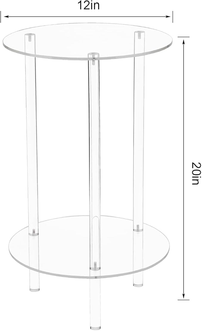 Acrylic Detachable End Table, Round Acrylic Coffee Table, 2 Tier Multifuntional Clear Nightstand End Table for Small Spaces, Detachable Beside Table for Living Room, Bedroom, Study Room (2)