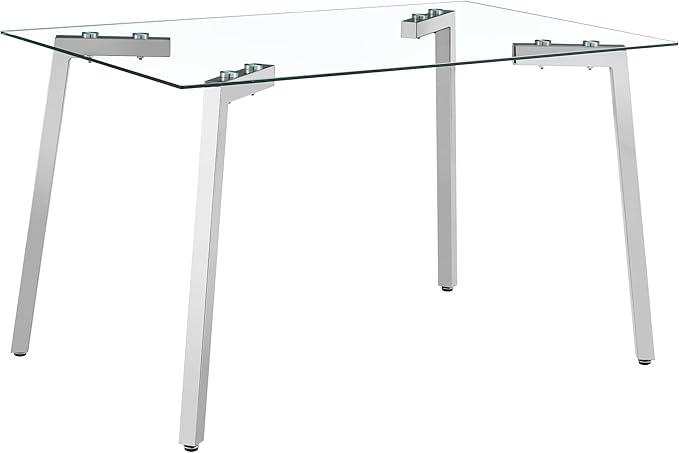 Dining Table for 6 Kitchen Table 51" Rectangular Modern Glass Dining Table Kitchen & Dining Room Tables with Glass Tabletop and Metal Legs for Dining Room and Kitchen, Silver