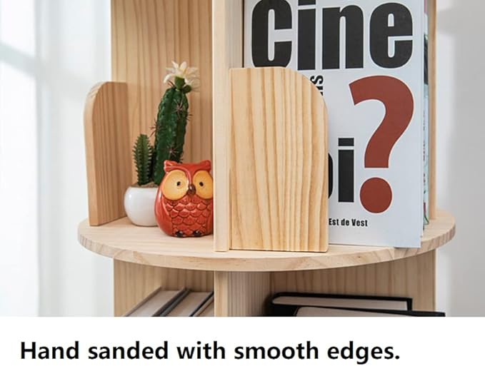 Heehee Wooden Rotating Bookshelf 360 Display Floor Standing Bookcase Storage Rack for Kids&Adults Multi-Functional Bookshelf Organizer (2-Tier)
