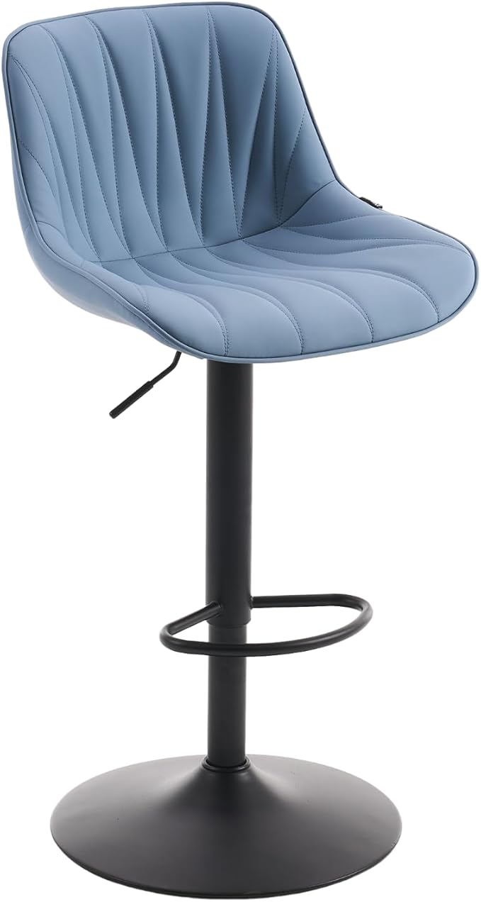 YOUNIKE Bar Stools Set of 2 for Kitchen Island, Blue Faux Leather Padded Counter Height Stools, Adjustable Swivel Barstools with Back, Modern Tall Stools with 300LBS Support