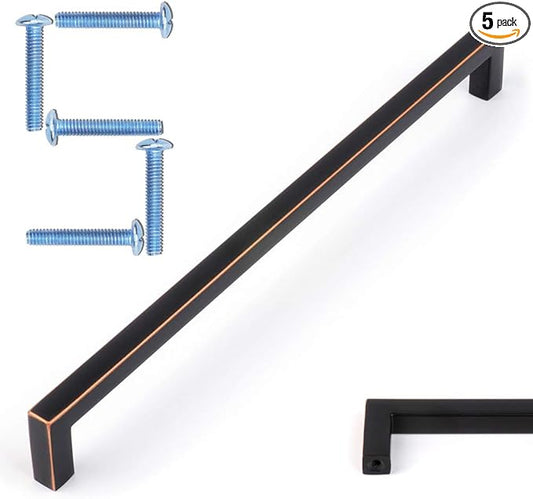 KOOFIZO Solid Square Bar Cabinet Handle - Oil Rubbed Bronze Furniture Pull, 7.6 Inch/192mm Screwhole Distance, Pack of 5 for Kitchen Cupboard Door, Bedroom Dresser Drawer, Bathroom Hardware