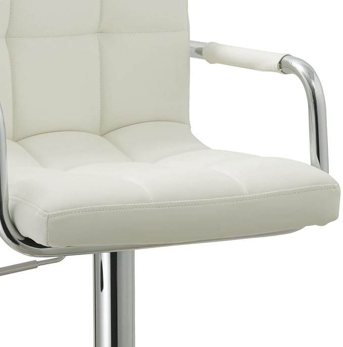 AC Pacific Contemporary Adjustable Swivel Kitchen Bar Stool Chair with Cushion and Armrest, 24"-33", White ACBS15 Daisy White Square