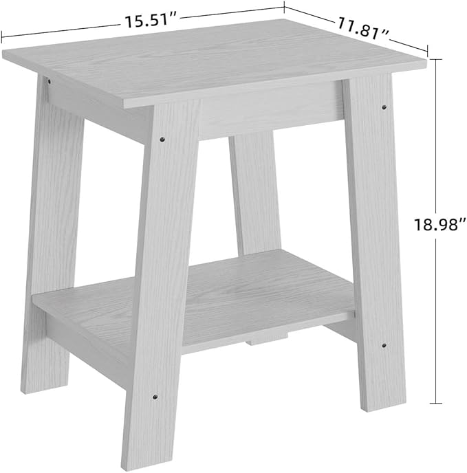 Garvee End Table, Side Table with 2-Tier Storage Shelf, Sofa Table for Small Space, Square Nightstand for Entryway, Farmhouse, Living Room, Easy Assembly, White