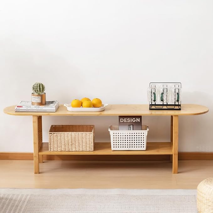 Tiita TV Stand with Storage for TVs up to 65'', Bamboo TV Console Entertainment Center with 2 Open Shelf, Mid Century Modern Media Console for Living Room, Bedroom, Wood