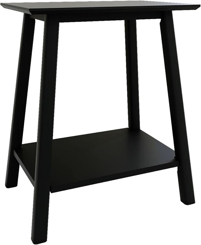 Plank+Beam Wooden Side Table with Storage, Mid Century Modern End Tables for Living Room, Small Solid Wood Nightstand, Bedside Tables, Bedroom Furniture, Black
