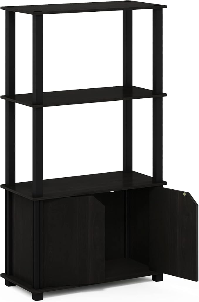 Furinno Brahms 4-Tier Multipurpose Bookcase/Bookshelf/Display Shelf/Display Rack with Door, Espresso/Black