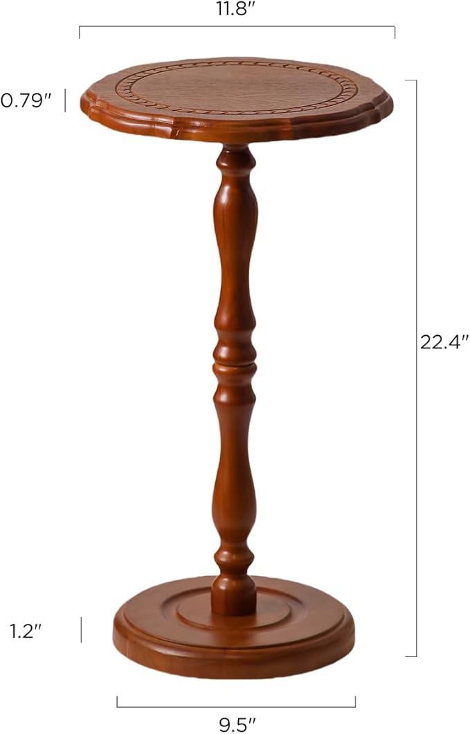 Solid Wood Side Table, Small Drink Table for Small Spaces, Round Vintage Pedestal End Tables for Living Room, Bedroom, Plant, Accent for Corners