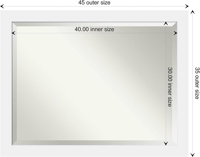 Amanti Art White Bathroom Mirror for Over Sink, 35x45 Corvino White Rectangle Vanity Mirror, X-Large Modern Contemporary Wood Frame, Hangs Horizonally and Vertically, Bathroom Wall Decor, Beveled Edge