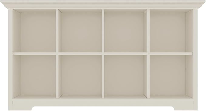 Cube Shelf Bookcase with Base - Wooden 2 Tiers Floor Standing Low Storage Cabinet for Home and Office, 8-Cube Lattice Bookshelf, Warm White