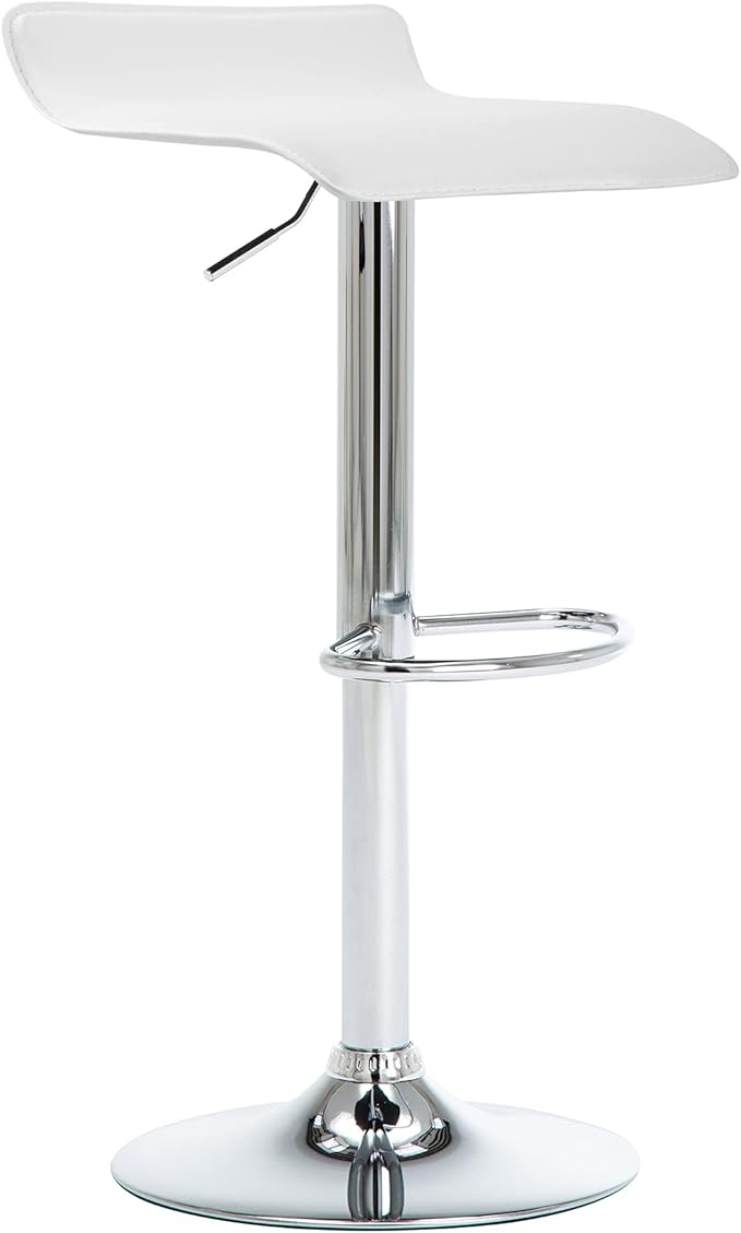 NOBPEINT Contemporary Chrome Air Lift Adjustable Swivel Bar Stool, Set of 2, White