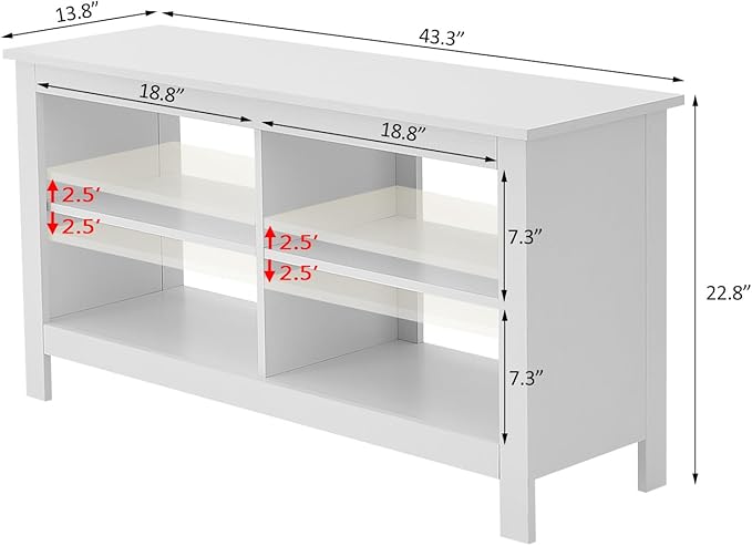 43 Inches TV Stand,Mid Century Modern Entertainment Center with 4 Open Shelves Farmhouse TV Media Console Table for Living Room,Bedroom,Television Stand up to 50 Inches(White)