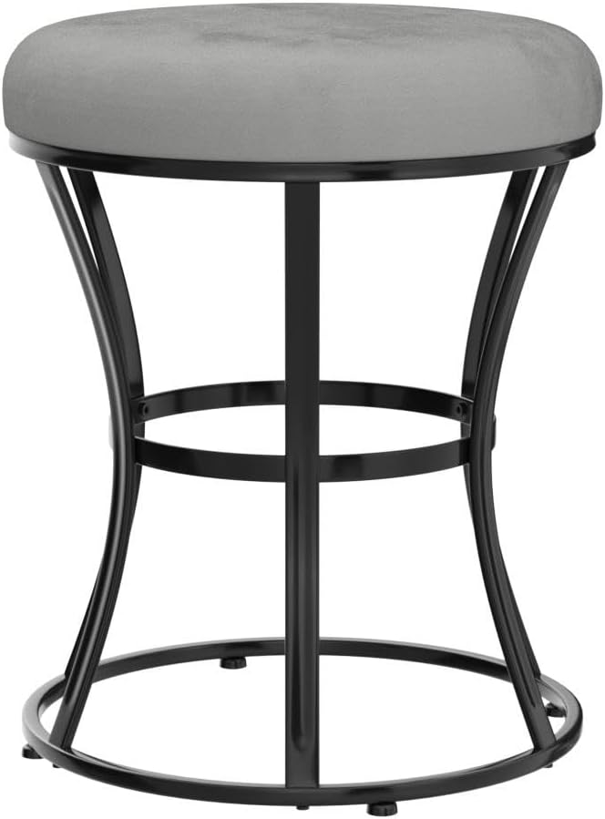 Vanity Stool, Grey Stools for Makeup Room, Round Ottoman Foot Stool, Velvet Footrest Vanity Chair for Bathroom, Bedroom, Living Room Furniture, Entryway, Offices