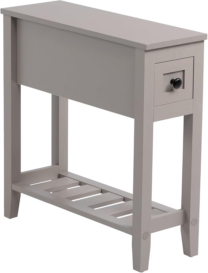 Gery 2 Pack Chairside Narrow End Table with Drawer, Solid Recliner Side Table with Storage Shelf, Slim Nightstand Bedside Table for Bedroom