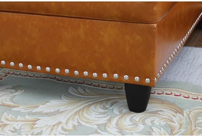 Ball & Cast 98" L Shaped Sectional Couch for Living Room with Chaise & Nailhead Trim,4 Seat Faux Leather Upholstered Modular Sectional Sofa Set 2 PCS W/Cup Holder & Coffee Table,for Home,Office,Ginger