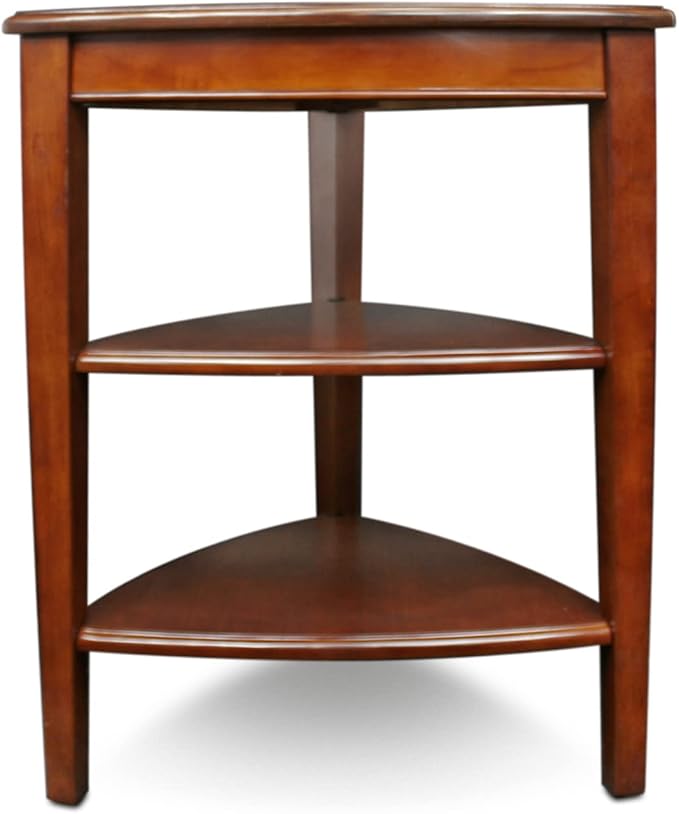 Shield Solid Wood Tiered End Table with Shelves, Glazed Auburn Brown, Perfect for Living Rooms, Bedrooms, and Small Spaces – Leick Home, 9009