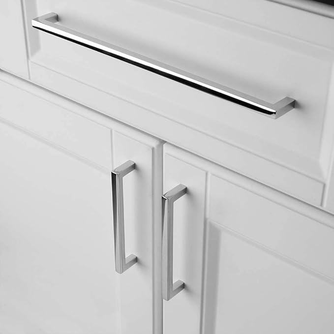 KOOFIZO Solid Square Bar Cabinet Handle - Chrome Furniture Pull, 12.6 Inch/320mm Screwhole Distance, Pack of 5 for Kitchen Cupboard Door, Bedroom Dresser Drawer, Bathroom Wardrobe Hardware