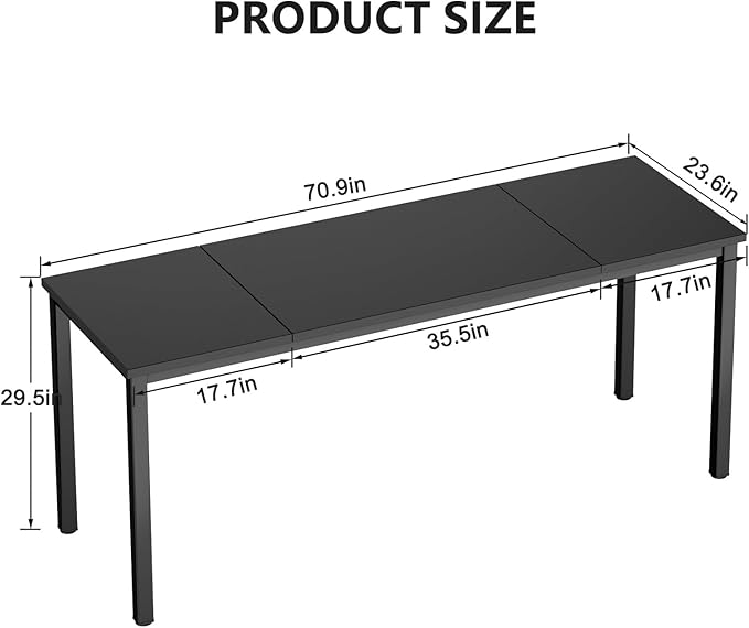 DlandHome 71 inches X-Large Computer Desk, Composite Wood Board, Decent and Steady Home Office Desk/Workstation/Table,Black,23.6Wide