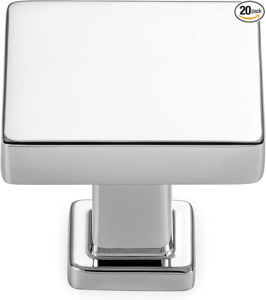 KOOFIZO 20 Pack Polished Chrome Cabinet Knobs Chrome Drawer Knobs K08 Square Single Hole Cabinet Pulls for Cabinets Drawer Dresser Cupboard Bedroom Closet Bathroom Vanity