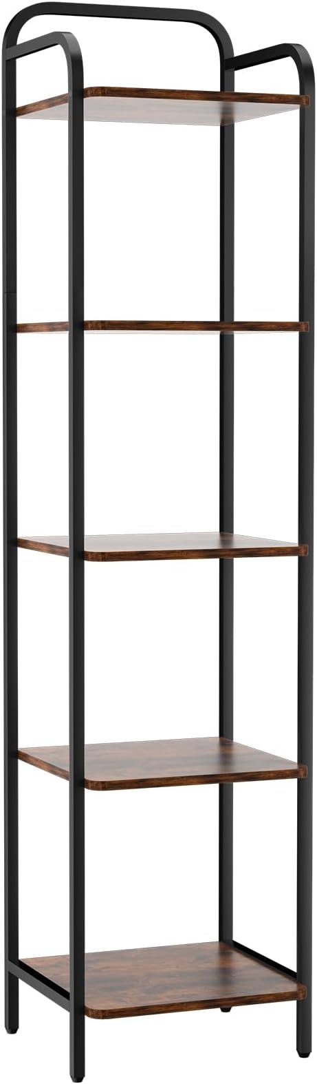 5 Tier Bookshelf, Bookcase with 5 Shelves, Storage Rack Organizer, Corner Wood Storage Shelf with Metal Frame for Bedroom, Living Room, Rustic Brown