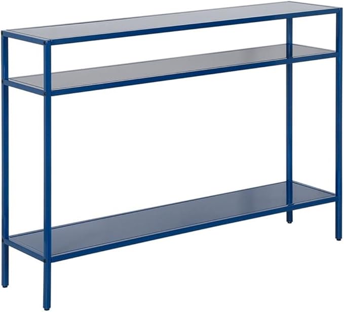 Henn&Hart 42" Wide Rectangular Console Table with Metal Shelves in Mykonos Blue, Entryway Table, Accent Table for Living Room, Hallway