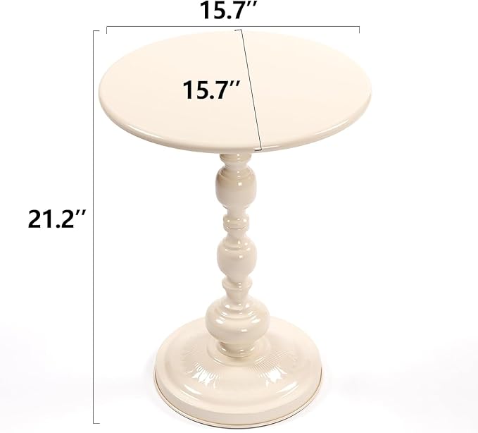 Drink Table for Small Spaces, Martini Table Cocktail Tables Drink Stand, Modern Small Side Pedestal Table, Accent End Metal Round Coffee Table for Living Room, Bedroom, Patio, Bar, White