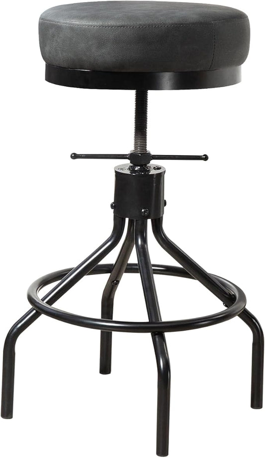 Swivel Bar Stools Adjustable Industrial Barstools Metal Modern PU Leather 28inch Round Backless Counter Height Stool Bar Chair for Kitchen Island (1, Grey)