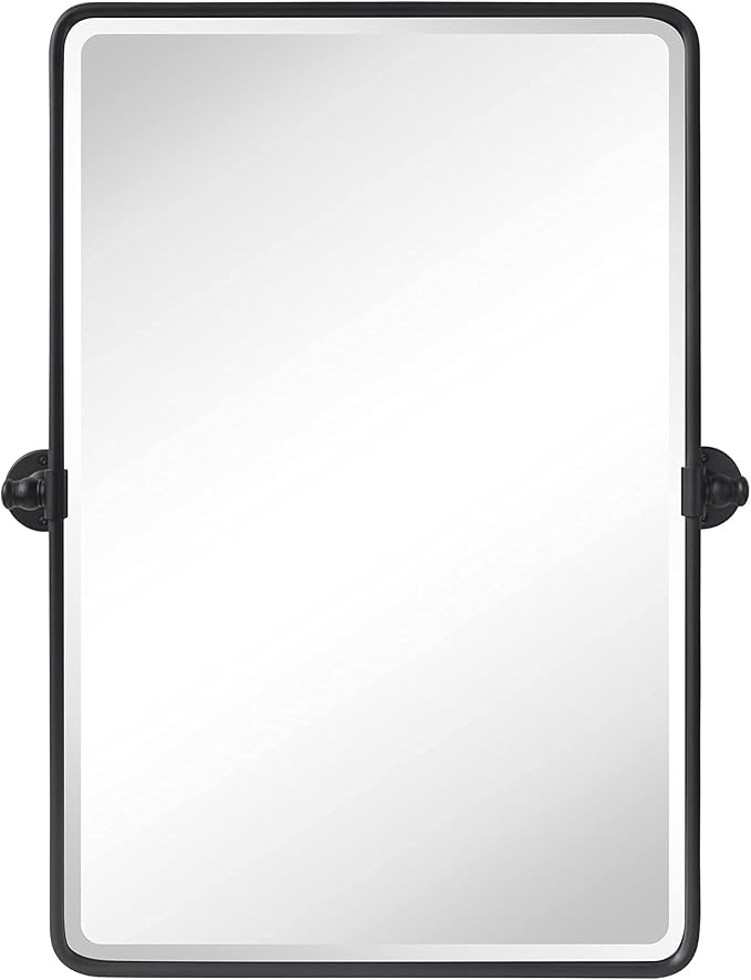 Farmhouse Pivot Rectangle Bathroom Mirror Black Metal Framed Tilting Beveled Vanity Mirrors for Wall 20x30''