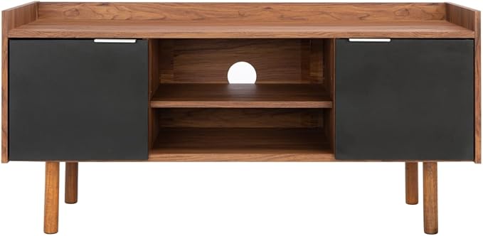 SAFAVIEH Diara TV Stand for up to 55" Flatscreen – Walnut & Black, 2 Doors with Interior Storage, 2 Open Shelves, Entertainment Media Console (MED9603B)