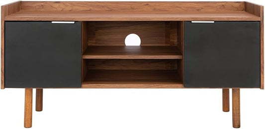 SAFAVIEH Diara TV Stand for up to 55" Flatscreen – Walnut & Black, 2 Doors with Interior Storage, 2 Open Shelves, Entertainment Media Console (MED9603B)