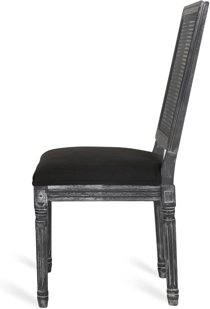 Merax Upholstered Solid Wood Dining Chairs Set of 2, French Country Style Accent Side Seating Furniture for Kitchen, Living Room, Wicker Back, Black
