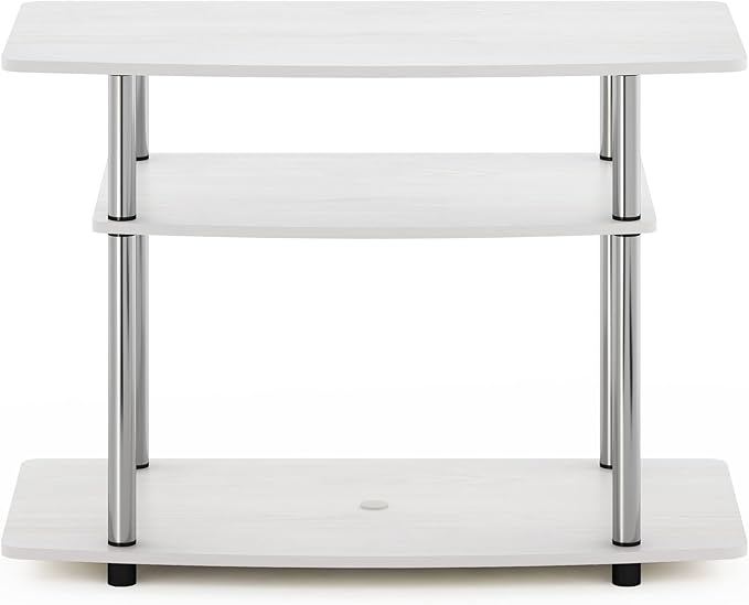 Furinno Turn-N-Tube No Tools 3-Tier Entertainment Center TV Stand for TV up to 32 Inch with Stainless Steel Tubes, White Oak/Chrome