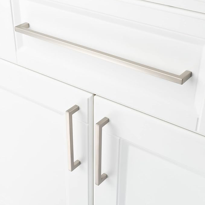 KOOFIZO Solid Square Bar Cabinet Handle - Brushed Nickel Furniture Pull, 12.6 Inch/320mm Screwhole Distance, Pack of 5 for Kitchen Cupboard Door, Bedroom Dresser Drawer, Bathroom Wardrobe Hardware