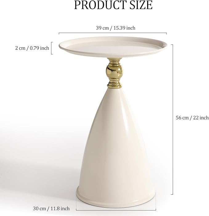Small Round Side Table for Small Spaces, White Pedestal Modern Couch End Tables for Living Room, Unique Accent Sofa Drink Table Metal Martini Tables for Recliner, Bedroom