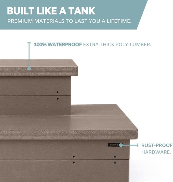 Heavy Duty Hot Tub Steps with Storage - Waterproof, Non-Slip & No Maintenance - Large 700LBS Capacity - Multi Angle Access - Ideal for Spa Steps, Hot Tub Stairs - Brown Spa Step for Outdoor