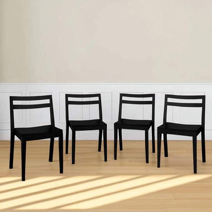 Grain & Grove Davie Dining Room Chairs Set of 4, Solid Wood Modern Kitchen Chair for Living Room, Kitchen, Black