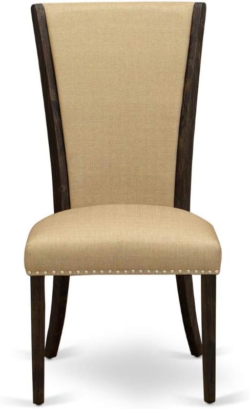 East West Furniture X777VE703-7 7 Piece Dinette Set Consist of a Rectangle Dining Room Table with X-Legs and 6 Brown Linen Fabric Upholstered Parson Chairs, 40x72 Inch, Multi-Color