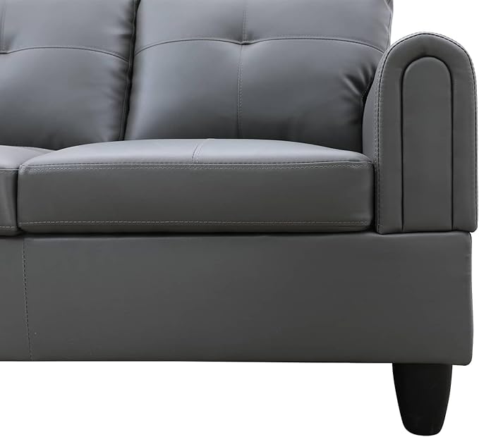 NicBex Sectional Couch 3 Pieces Sofa Set with Right Chaise Faux Leather L Shaped Cloud Couch for Living Room Furniture Sets with Storage Ottoman, Modular Sofa for Living Room & Apartment, Dark Grey