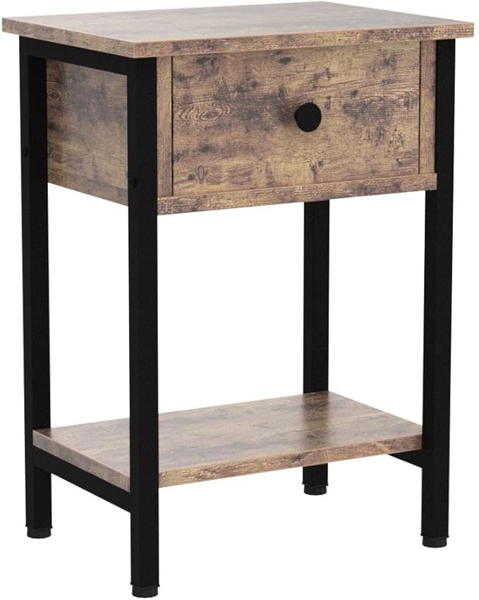 Nightstands Set of 2 with Wood Drawers, Bedside Table Set of 2 with Storage Shelf, Heavy Duty End Side Table for Bedroom Living Room Bedroom Small Space Sofa Couch, Wooden Metal Night Stand, Black
