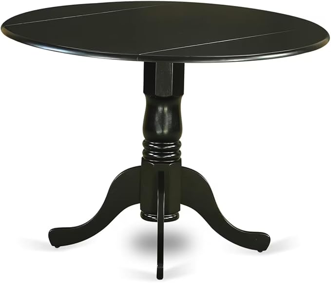 East West Furniture DLAN3-BLK-C 3 Piece Dining Table Set for Small Spaces Contains a Round Dining Room Table with Dropleaf and 2 Linen Fabric Upholstered Chairs, 42x42 Inch, Black