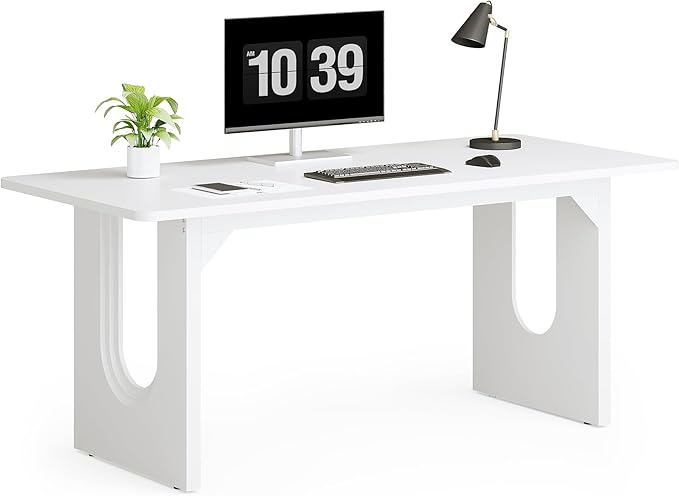 LITTLE TREE 70.8-Inch Home Office Desk, White Computer Desk with Storage, Study Writing Work Desk for Home Office, Spacious Modern Simple Desk,White