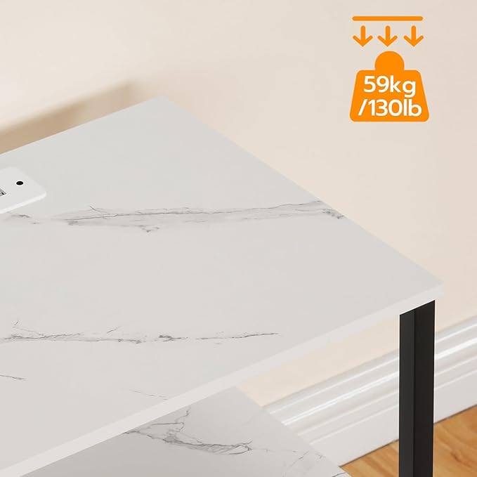 HOOBRO LED TV Stand for 65 Inch TVs with Charging Station, Gaming Entertainment Center with 3-Tier Open Storage, Long Media TV Console Table, TV Stand for Living Room, Bedroom, Marble White BM20UDDS01