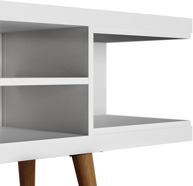 Manhattan Comfort Utopia 70.47" Freestanding Entertainment Center for Living Room, Mid Century Modern TV Stand with Shelves, Storage and Media Holes, Fits 65" Screens, 70.47 Inches, White